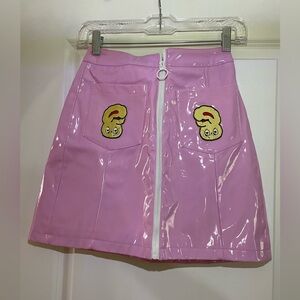 NWT Lazy Oaf x estrerlovesyou Pink Vinyl Skirt with Embroidered Pockets Size 6
